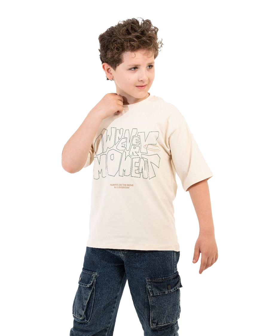 Boys Always On The Move Graphic T-Shirt | Ecru - Remint Kids Fashion