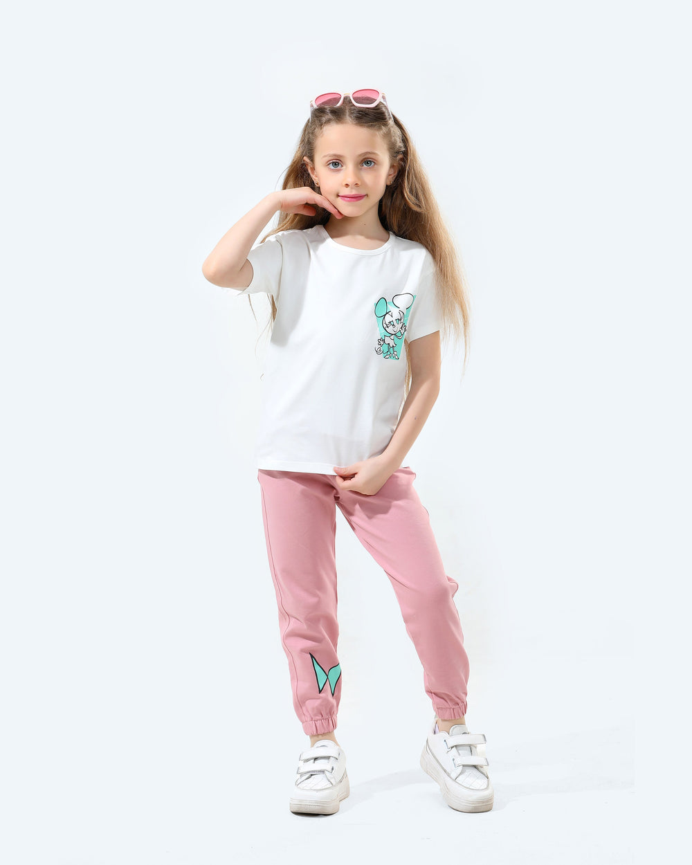 Girls Cartoon Graphic T-Shirt & Jogger Pants Set | Cashmere - Remint Kids Fashion