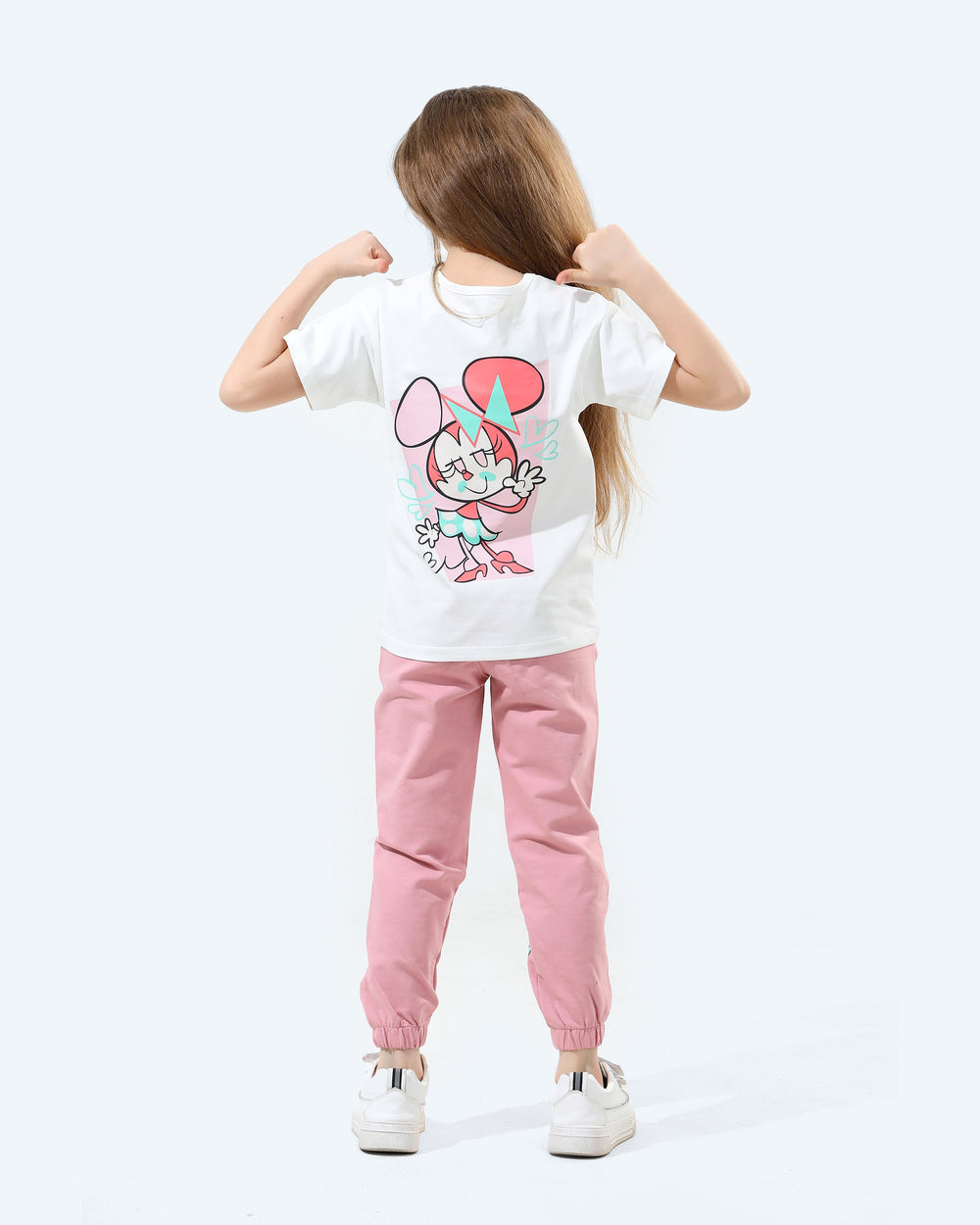 Girls Cartoon Graphic T-Shirt & Jogger Pants Set | Cashmere - Remint Kids Fashion