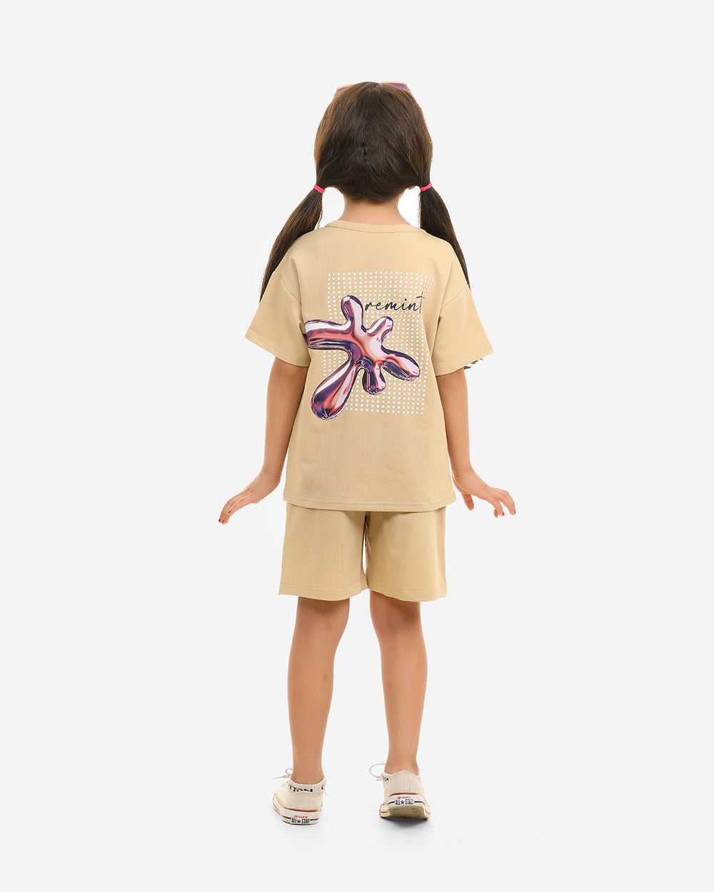 Girls "Be Kind" Summer Shorts Set | Beige - Remint Kids Fashion