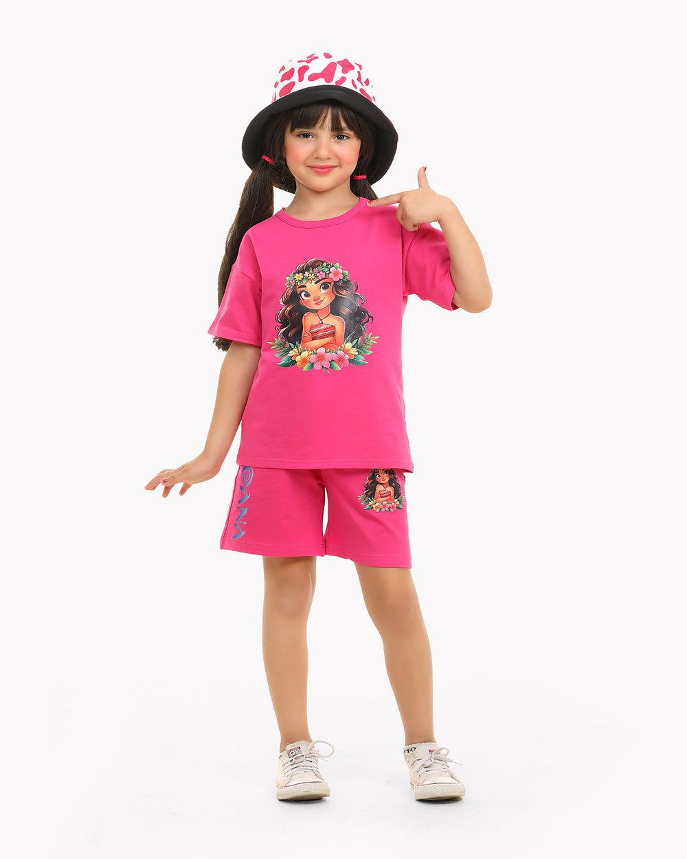 Girls "Moana Vibes" Summer Shorts Set | Pink - Remint Kids Fashion