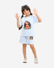 Girls "Moana Vibes" Summer Shorts Set | Sky Blue - Remint Kids Fashion