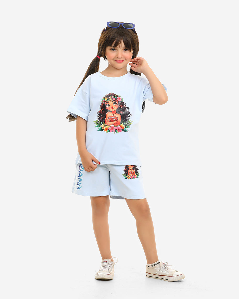 Girls "Moana Vibes" Summer Shorts Set | Sky Blue - Remint Kids Fashion