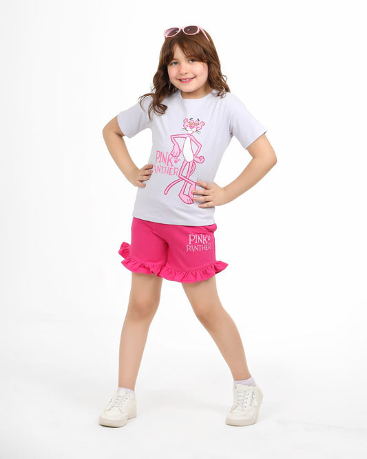 Girls Pink Panther Summer Frill Shorts Set