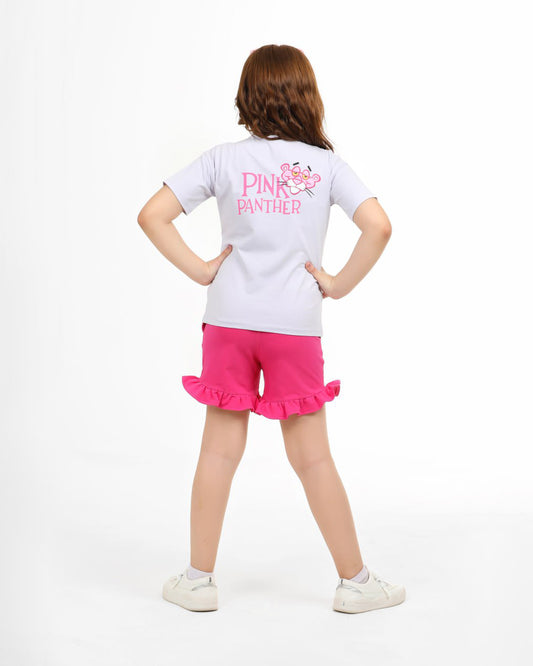 Girls Pink Panther Summer Frill Shorts Set
