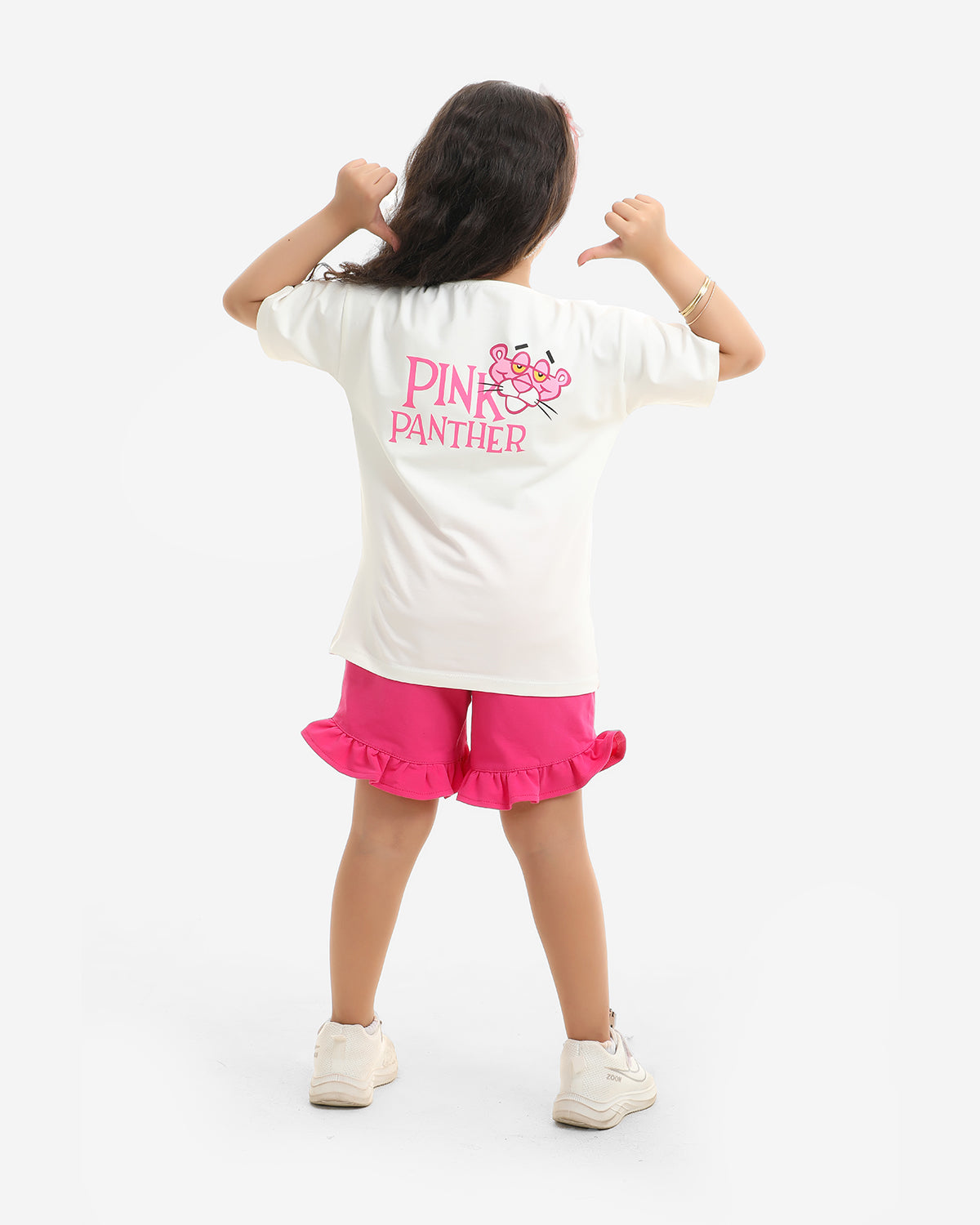 Girls Pink Panther Summer Frill Shorts Set | Pink - Remint Kids Fashion