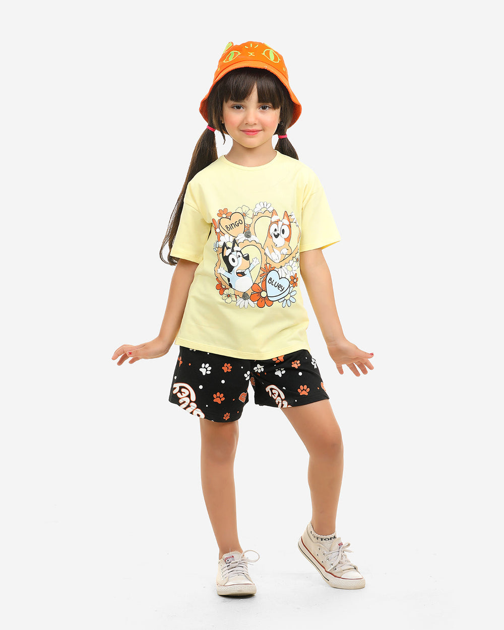 Girls "Bingo & Bluey" Summer Shorts Set | Light Yellow - Remint Kids Fashion