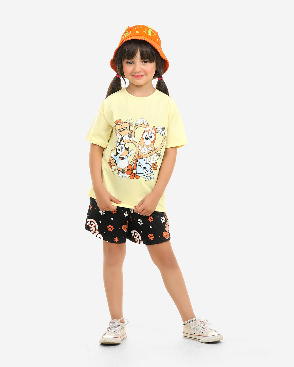Girls "Bingo & Bluey" Summer Shorts Set | Light Yellow - Remint Kids Fashion
