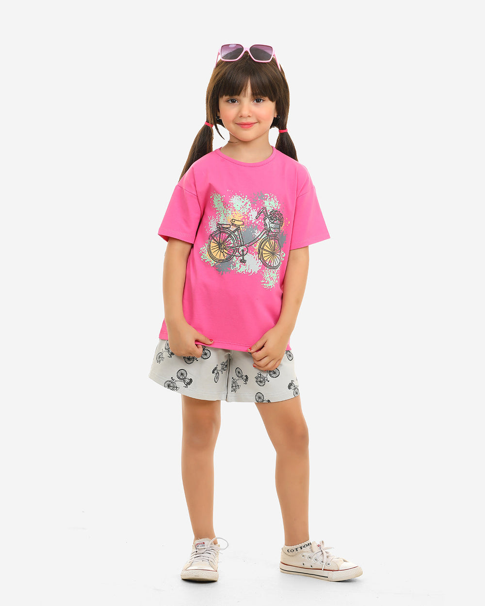 Girls Bicycle Splash Print Summer Shorts Set | Pink - Remint Kids Fashion