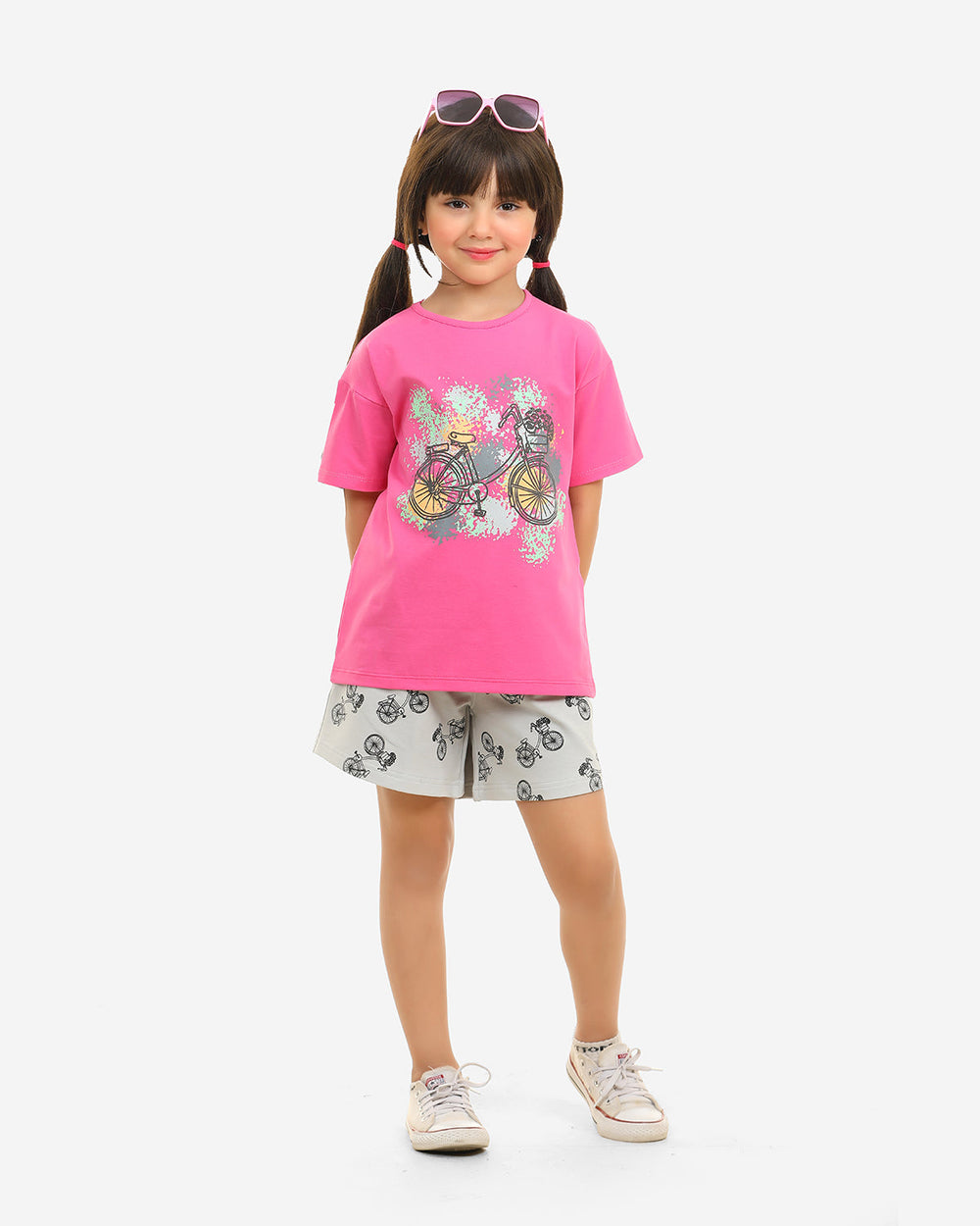 Girls Bicycle Splash Print Summer Shorts Set | Pink - Remint Kids Fashion
