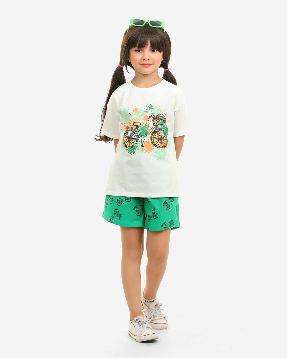 Girls Bicycle Splash Print Summer Shorts Set | Off-White - Remint Kids Fashion