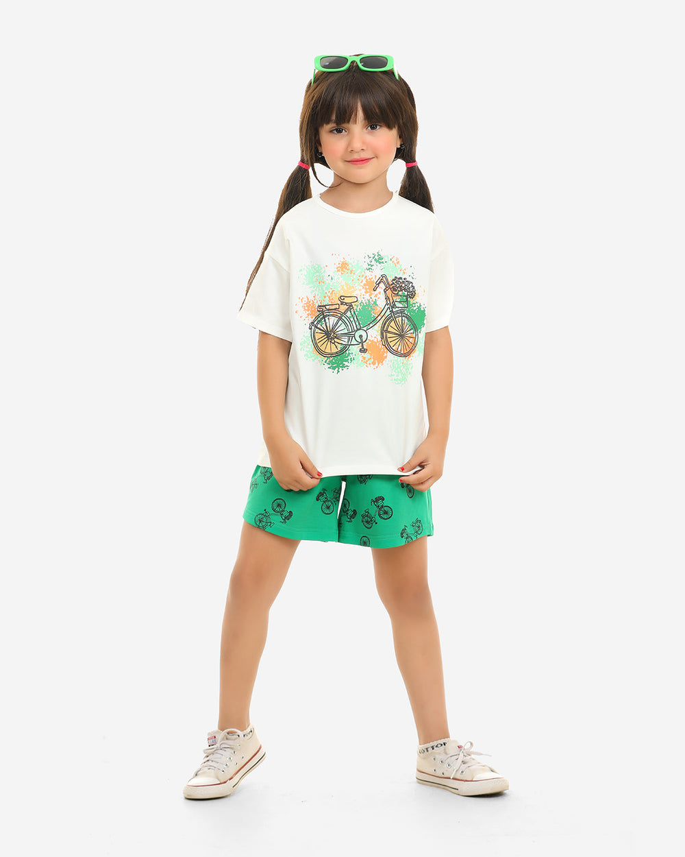 Girls Bicycle Splash Print Summer Shorts Set | Off-White - Remint Kids Fashion