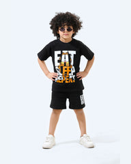 Boys Eat Sleep Repeat Printed Summer Set | Black - Remint Kids Fashion
