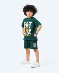 Boys Eat Sleep Repeat Printed Summer Set | Dark Green - Remint Kids Fashion