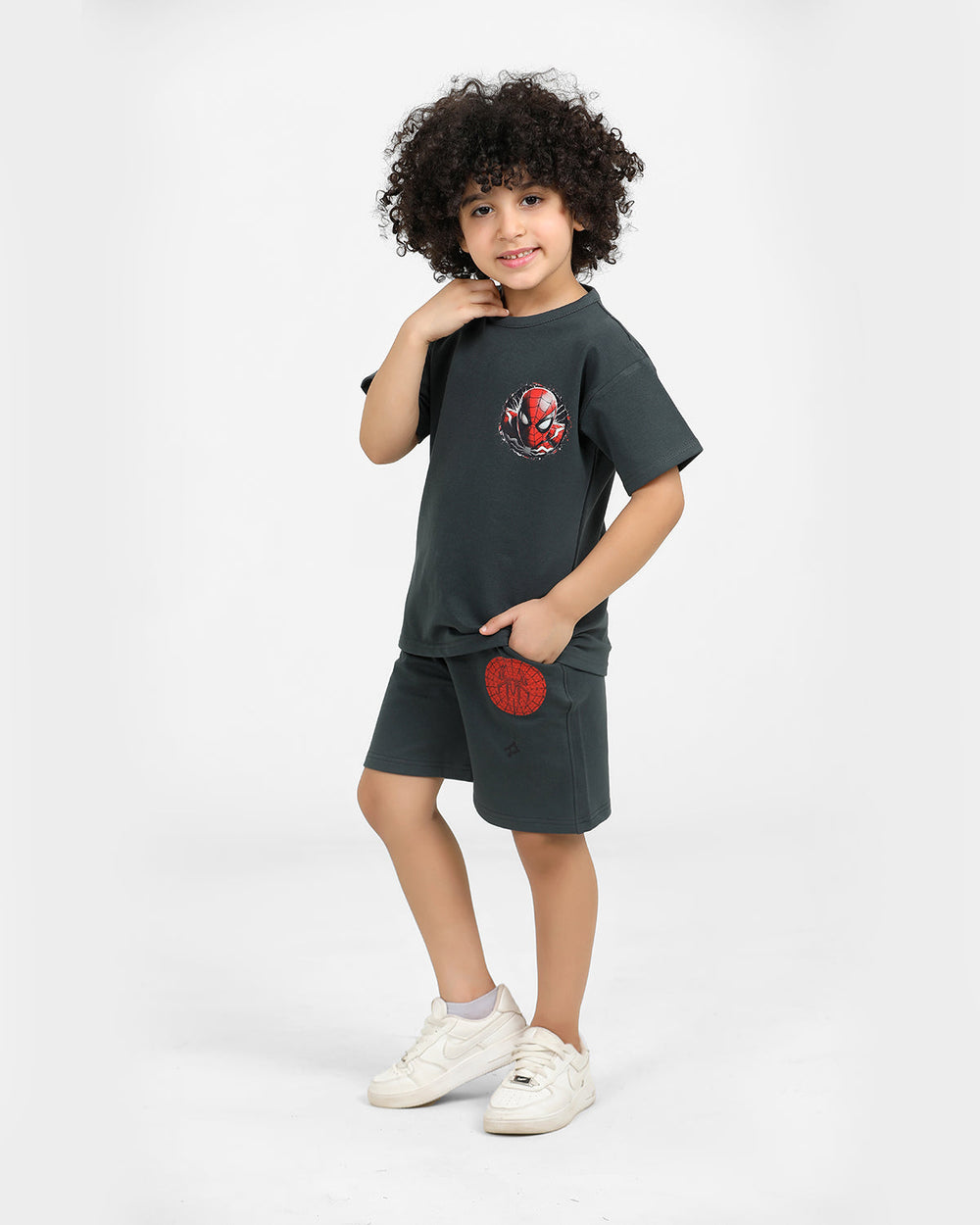 Boys Spider Hero Summer Set | Dark Grey - Remint Kids Fashion