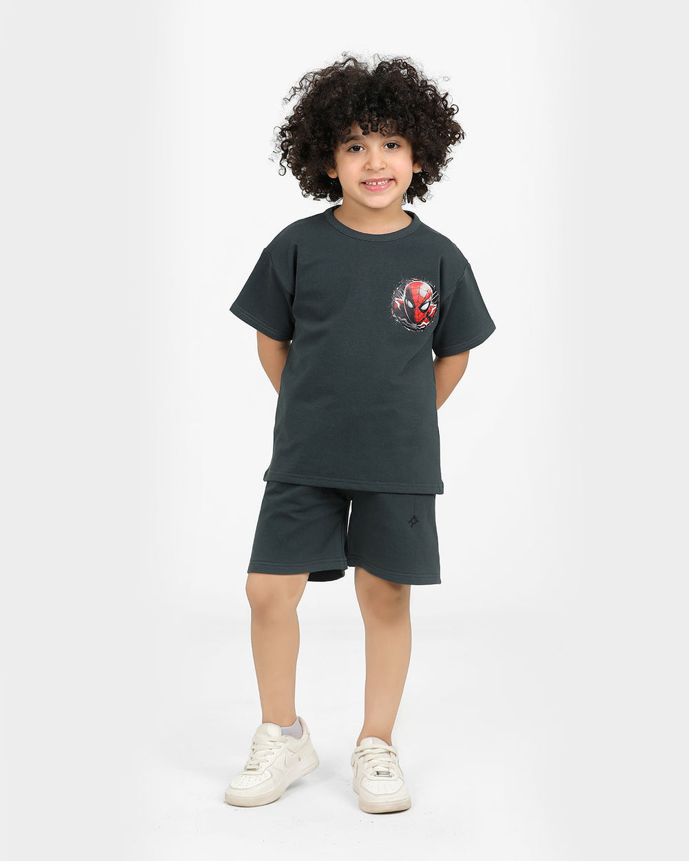 Boys Spider Hero Summer Set | Dark Grey - Remint Kids Fashion