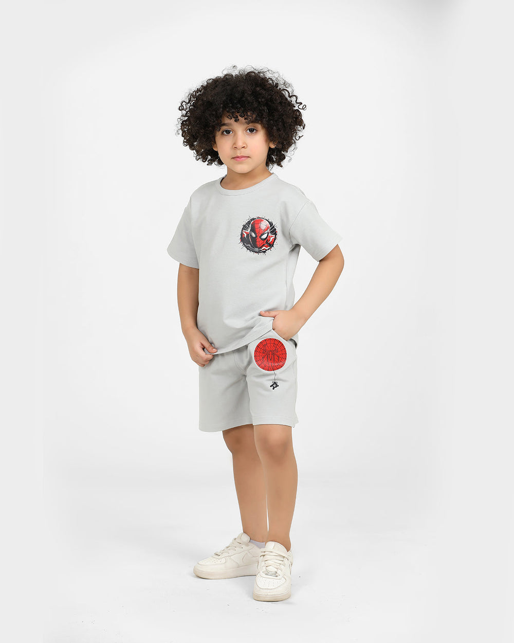 Boys Spider Hero Summer Set | Grey - Remint Kids Fashion