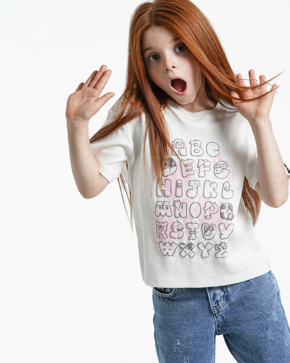 Girls Playful Alphabet Cotton T-Shirt | Off-White - Remint Kids Fashion