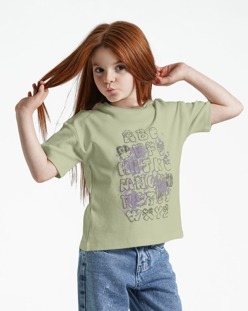 Girls Playful Alphabet Cotton T-Shirt | Mint - Remint Kids Fashion