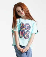 Girls Love Print Cotton T-Shirt | Aqua - Remint Kids Fashion