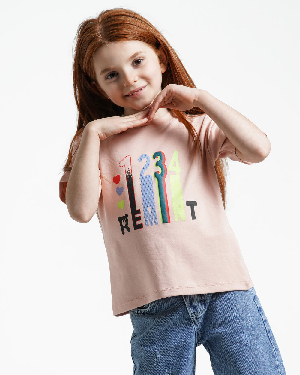 Girls Colorful Numbers Cotton T-Shirt | Cashmere - Remint Kids Fashion