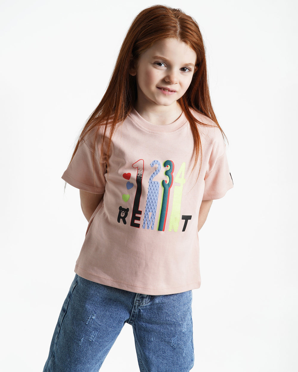 Girls Colorful Numbers Cotton T-Shirt | Cashmere - Remint Kids Fashion