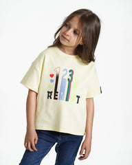 Girls Colorful Numbers Cotton T-Shirt | Light Yellow - Remint Kids Fashion