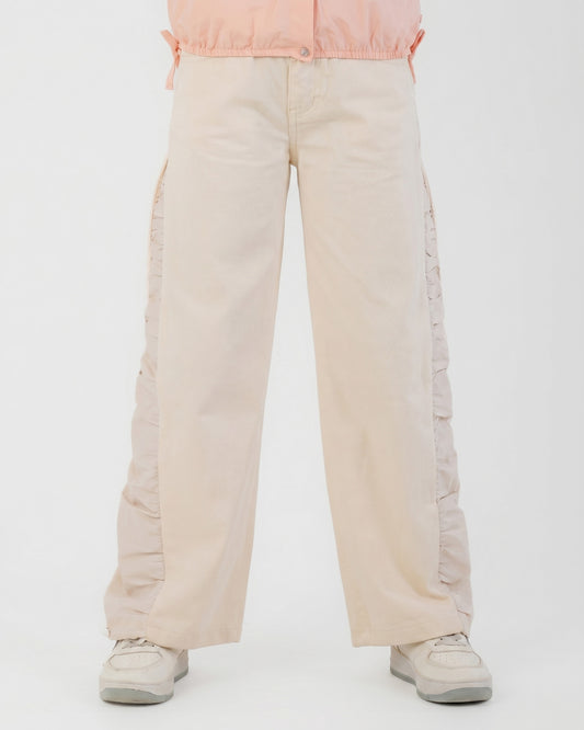 Girls Casual Wide-Leg Pants with Side Detail | Beige - Remint Kids Fashion