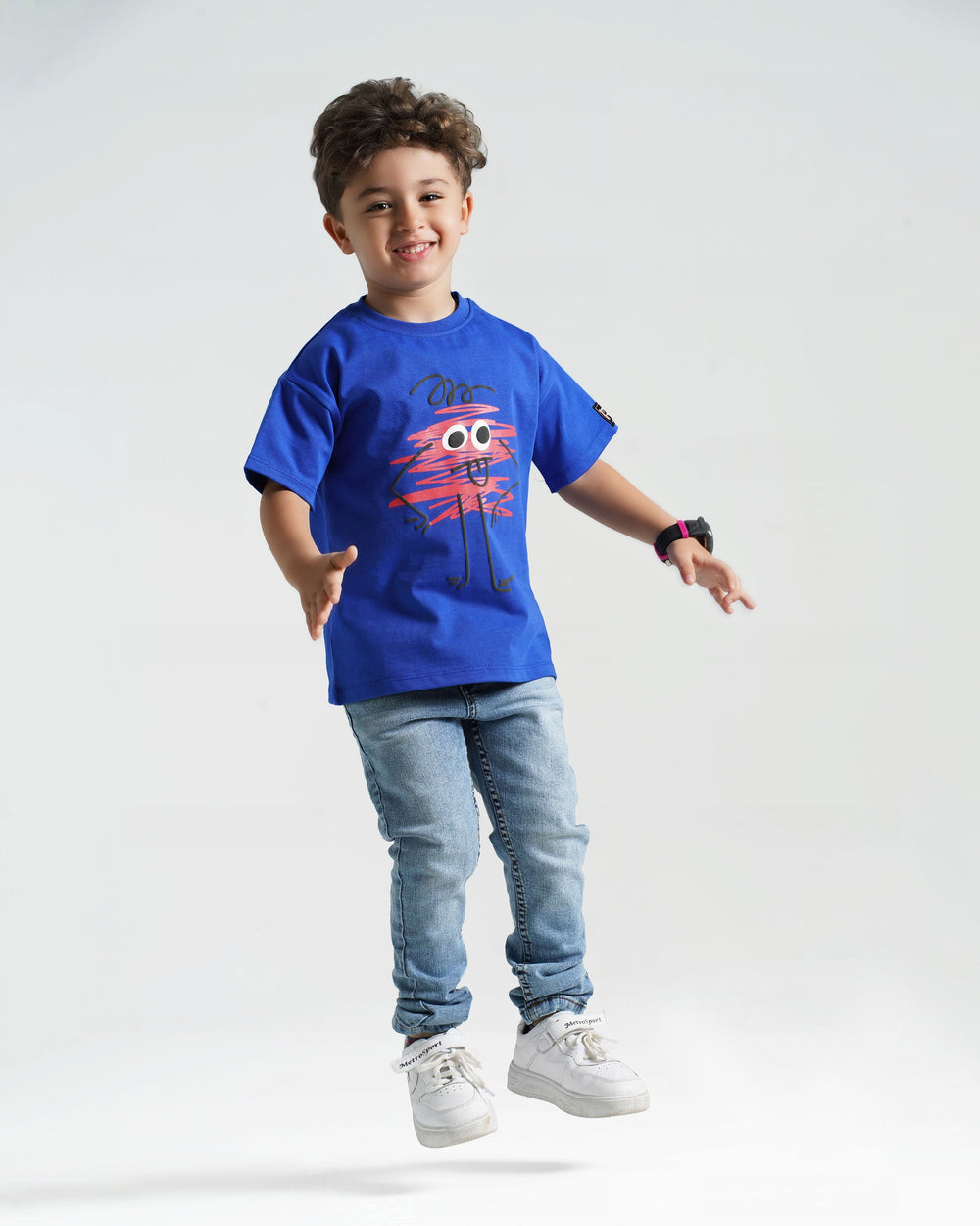 Boys Scribble Character Cotton T-Shirt | Blue - Remint Kids Fashion