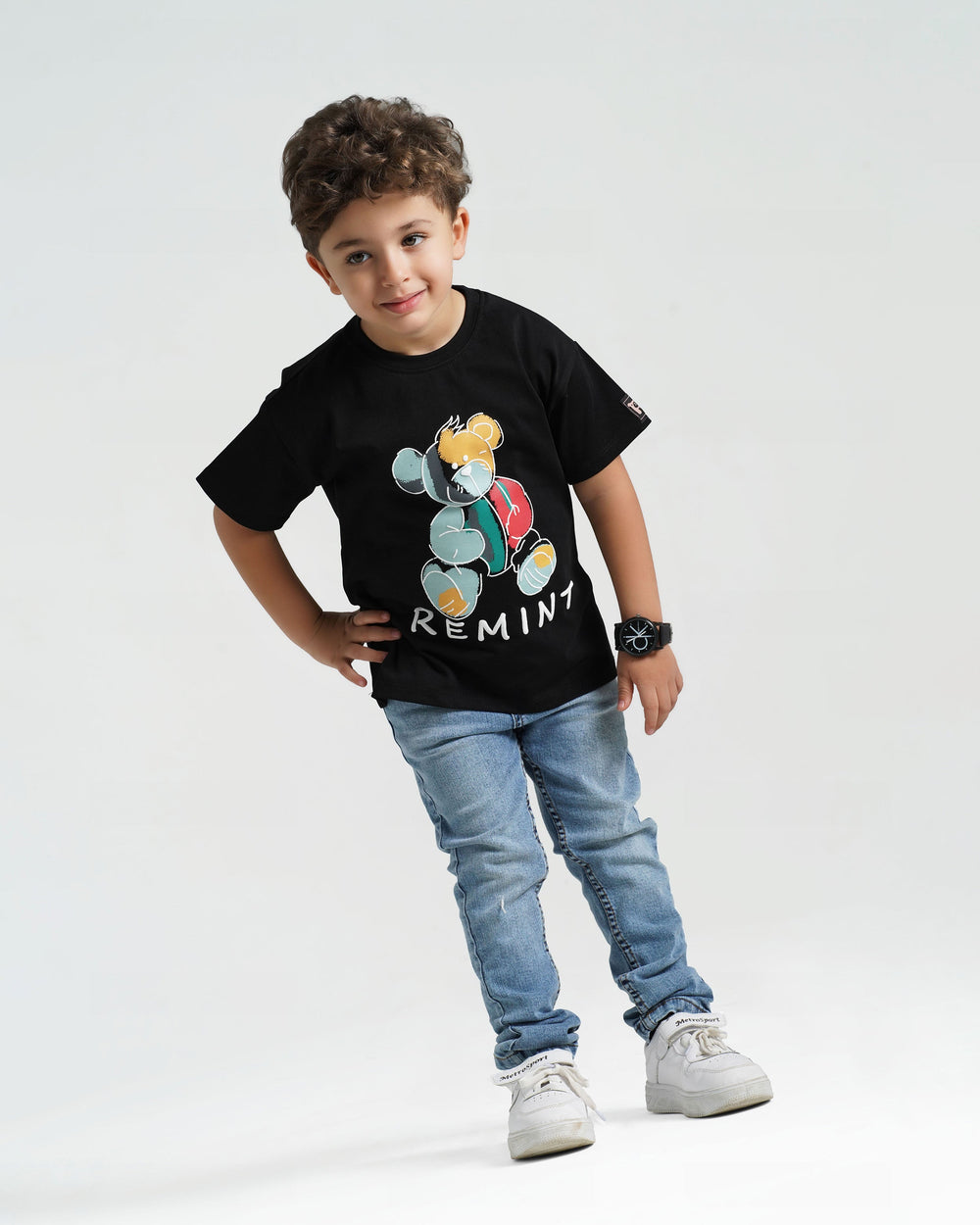 Boys Cool Teddy Cotton T-Shirt | Black - Remint Kids Fashion