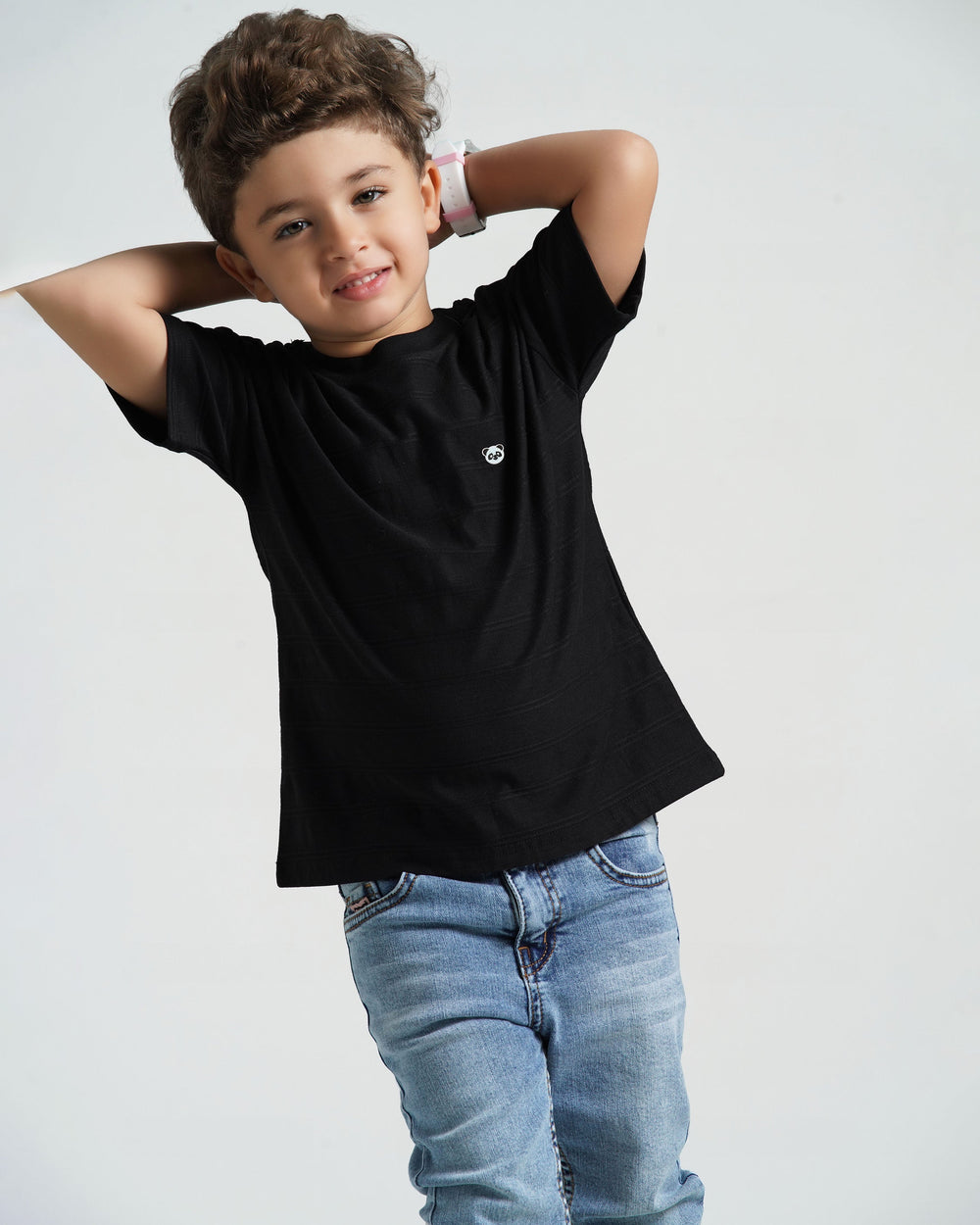 Boys Cotton Textured T-Shirt | Black - Remint Kids Fashion