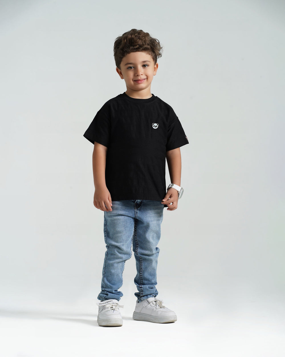Boys Cotton Textured T-Shirt | Black - Remint Kids Fashion