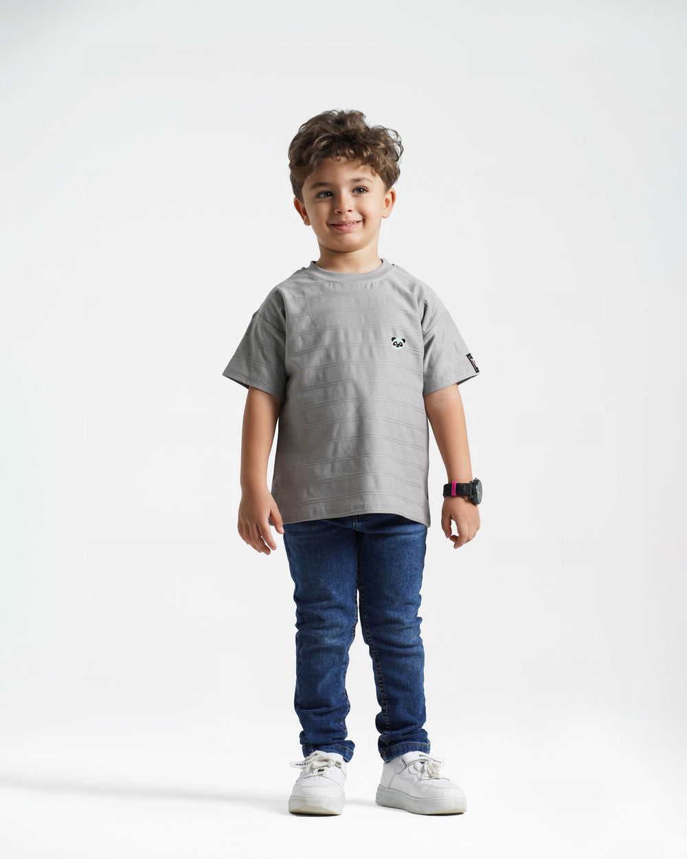 Boys Cotton Textured T-Shirt | Grey - Remint Kids Fashion