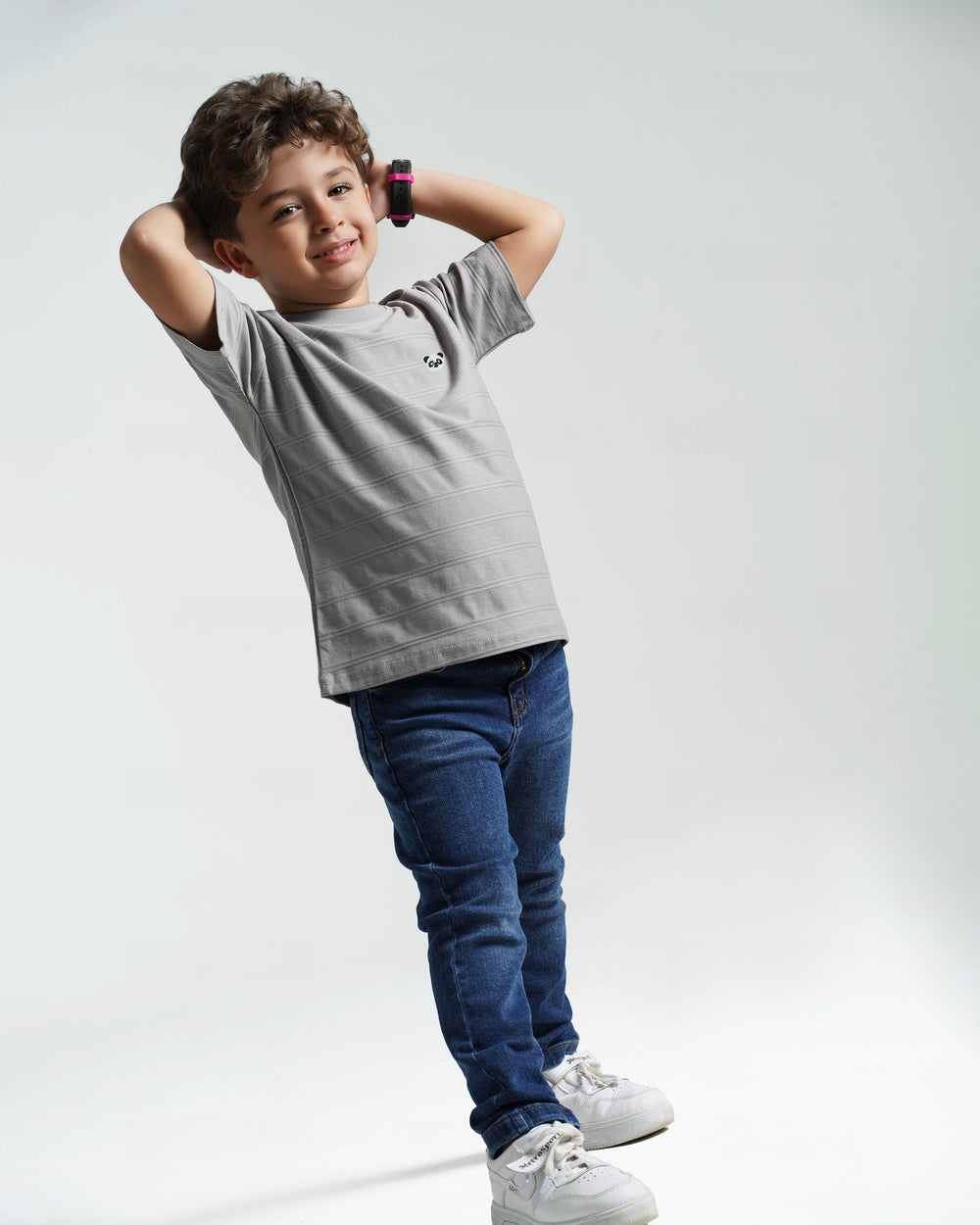Boys Cotton Textured T-Shirt | Grey - Remint Kids Fashion