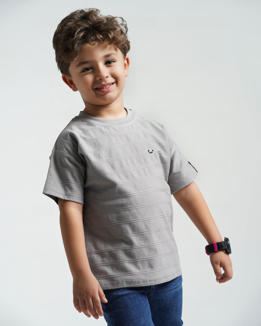 Boys Cotton Textured T-Shirt | Grey - Remint Kids Fashion