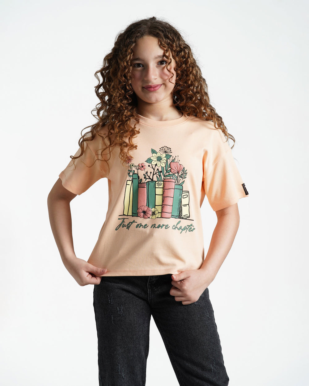 Girls Book Lover Cotton T-Shirt | Apricot - Remint Kids Fashion
