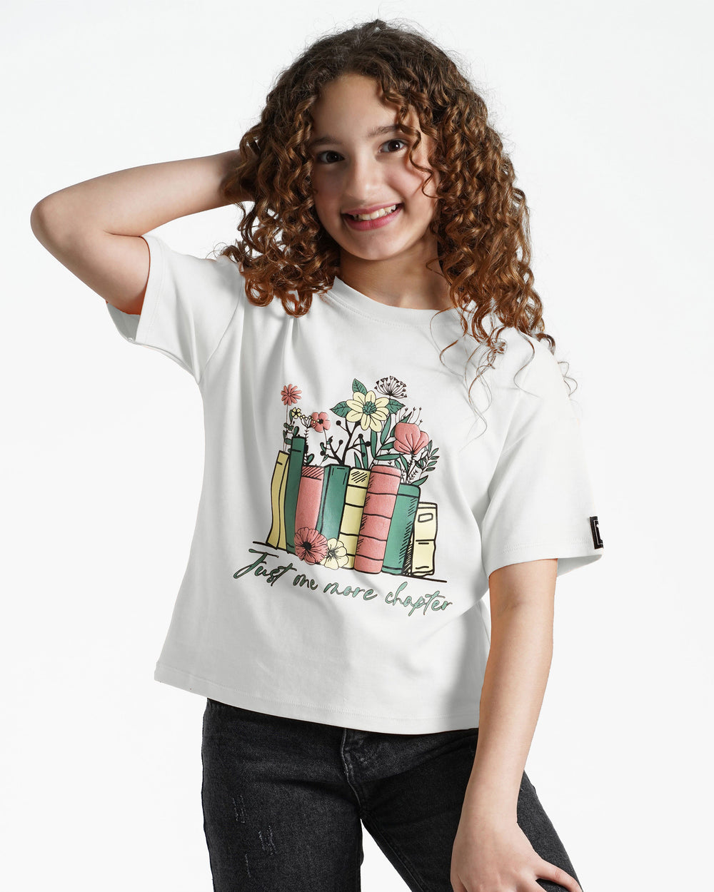 Girls Book Lover Cotton T-Shirt | White - Remint Kids Fashion