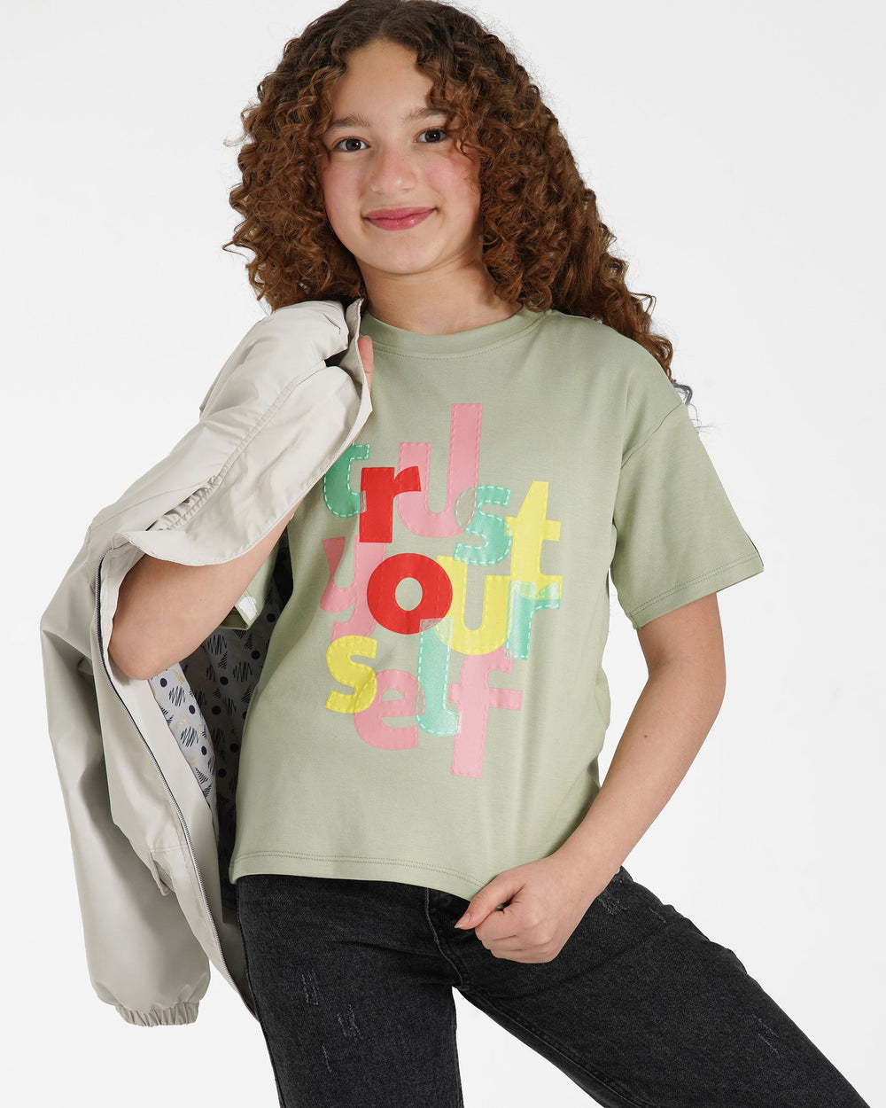 Girls Trust Yourself Cotton T-Shirt | Mint - Remint Kids Fashion
