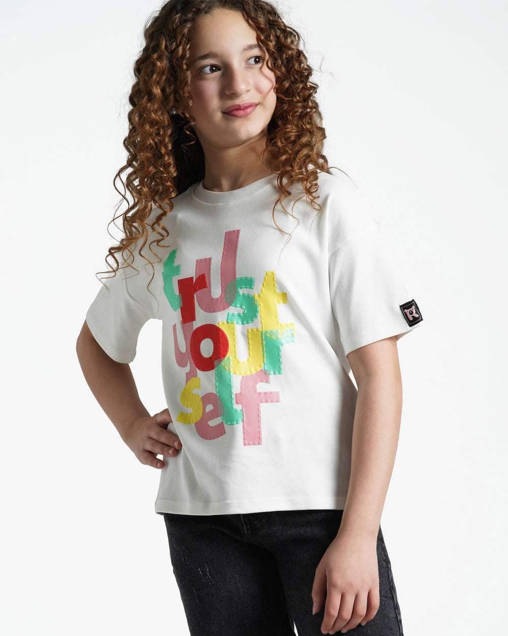 Girls Trust Yourself Cotton T-Shirt | Off-White - Remint Kids Fashion