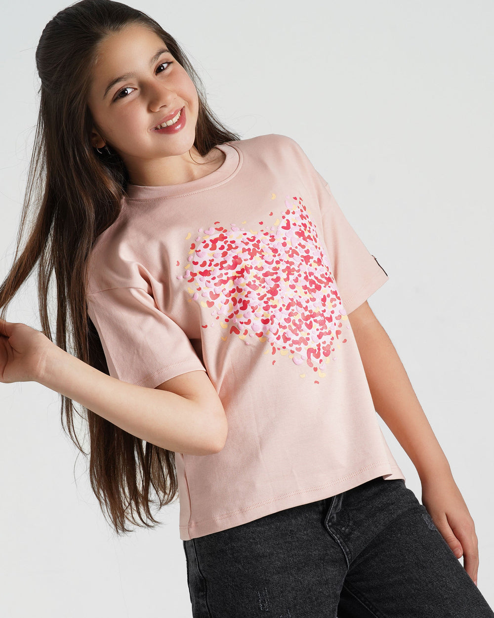 Girls Heart Confetti Cotton T-Shirt | Cashmere - Remint Kids Fashion