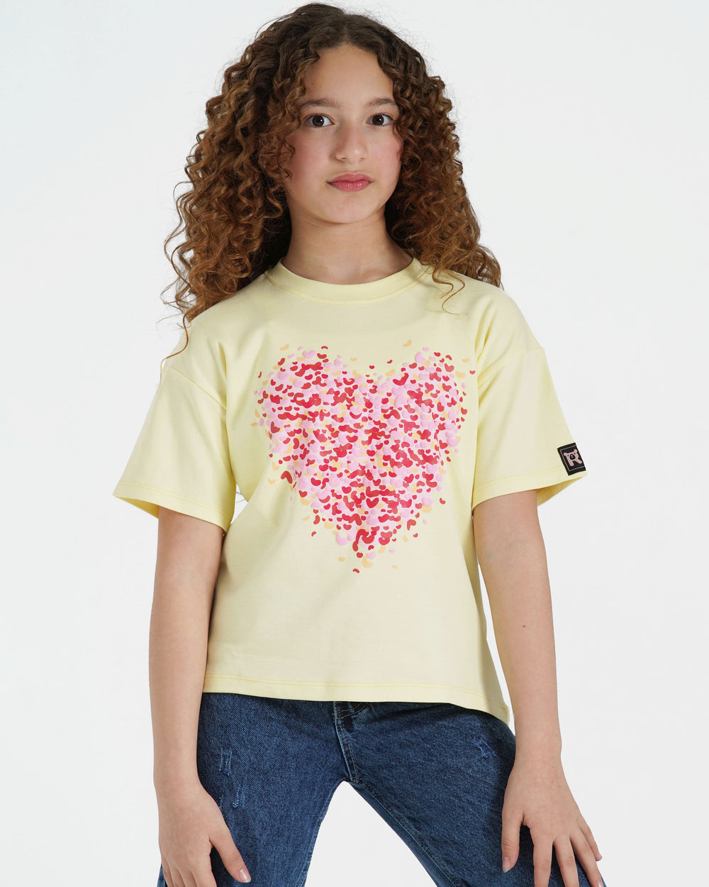 Girls Heart Confetti Cotton T-Shirt | Light Yellow - Remint Kids Fashion