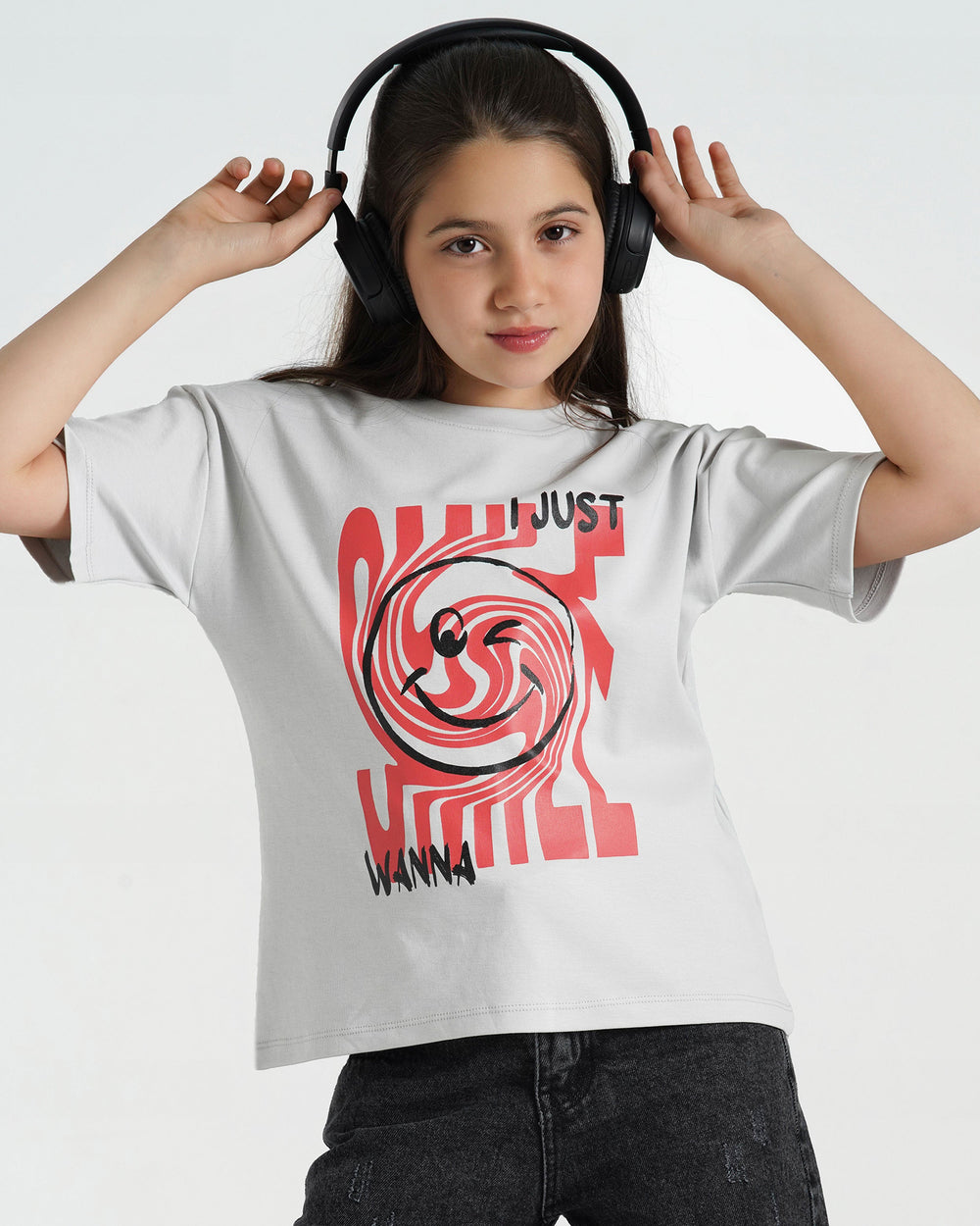 Girls Chill Vibes Graphic T-Shirt | Grey - Remint Kids Fashion