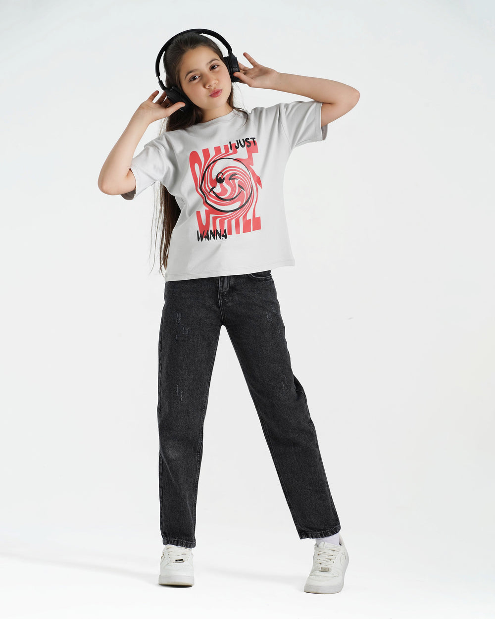 Girls Chill Vibes Graphic T-Shirt | Grey - Remint Kids Fashion