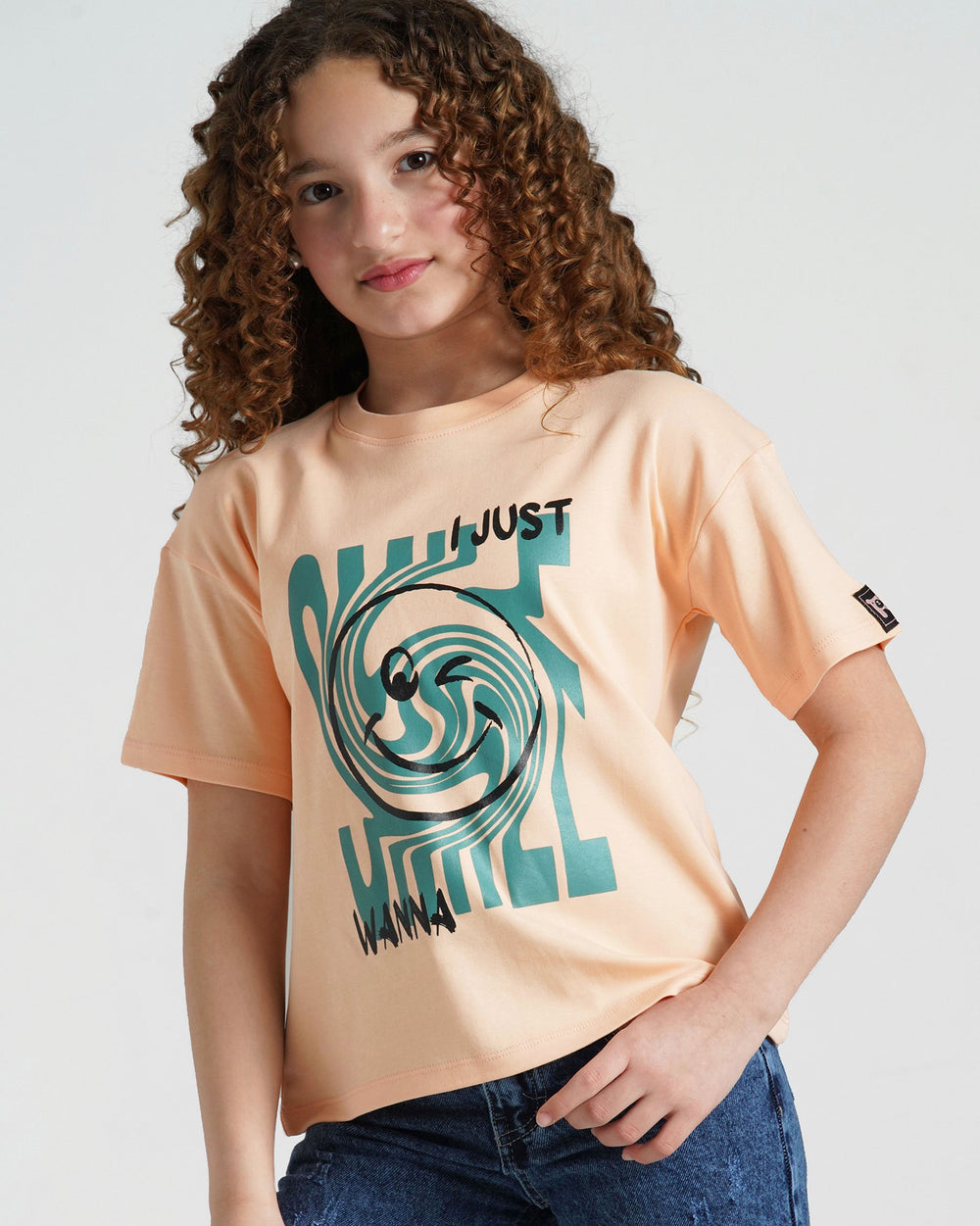 Girls Chill Vibes Graphic T-Shirt | Apricot - Remint Kids Fashion