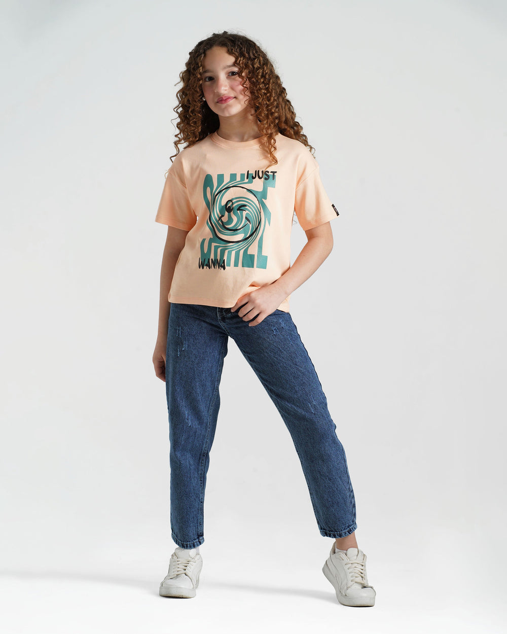 Girls Chill Vibes Graphic T-Shirt | Apricot - Remint Kids Fashion