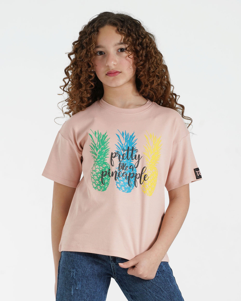 Girls Pineapple Pretty Cotton T-Shirt | Cashmere - Remint Kids Fashion