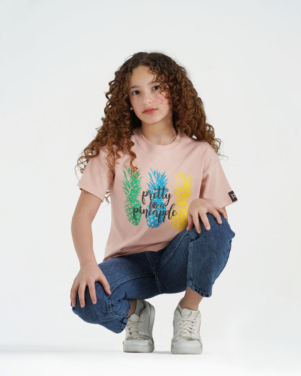Girls Pineapple Pretty Cotton T-Shirt | Cashmere - Remint Kids Fashion