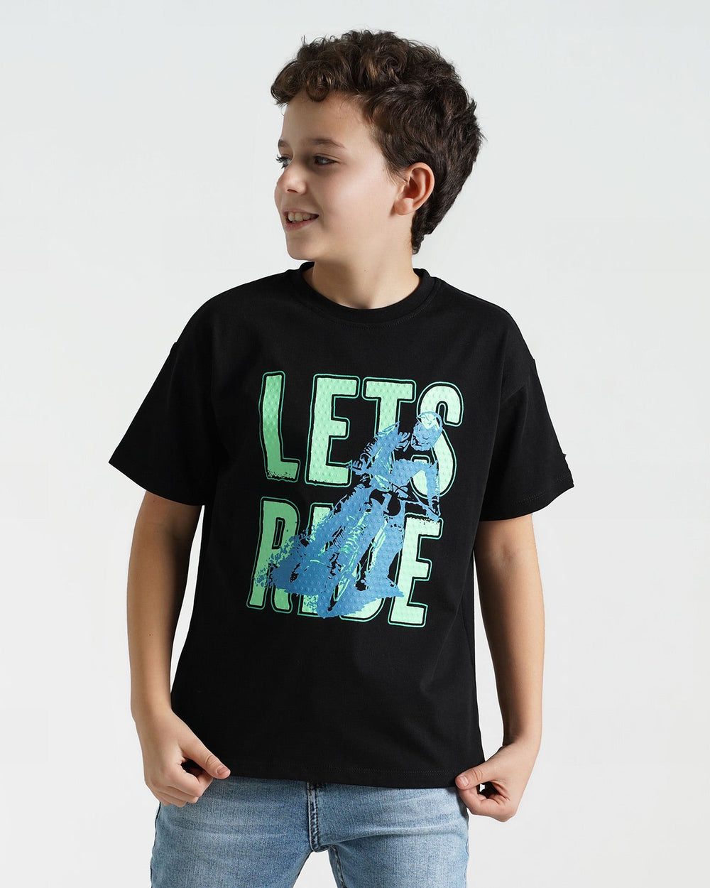 Boys Let's Ride Motorcycle Graphic T-Shirt | Black - Remint Kids Fashion