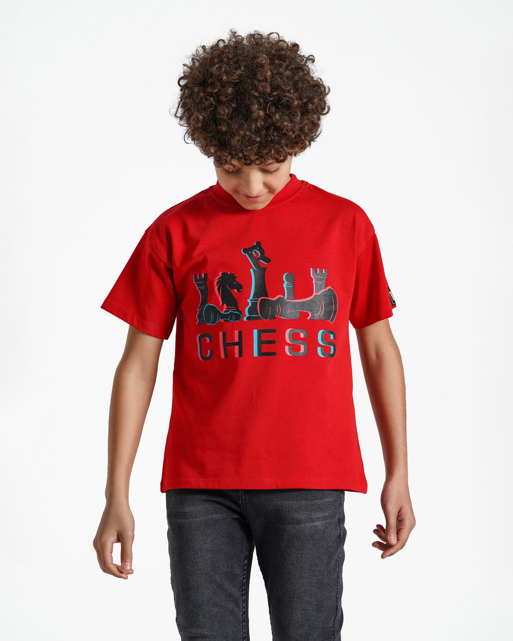 Boys Chess Strategy Graphic T-Shirt | Red - Remint Kids Fashion