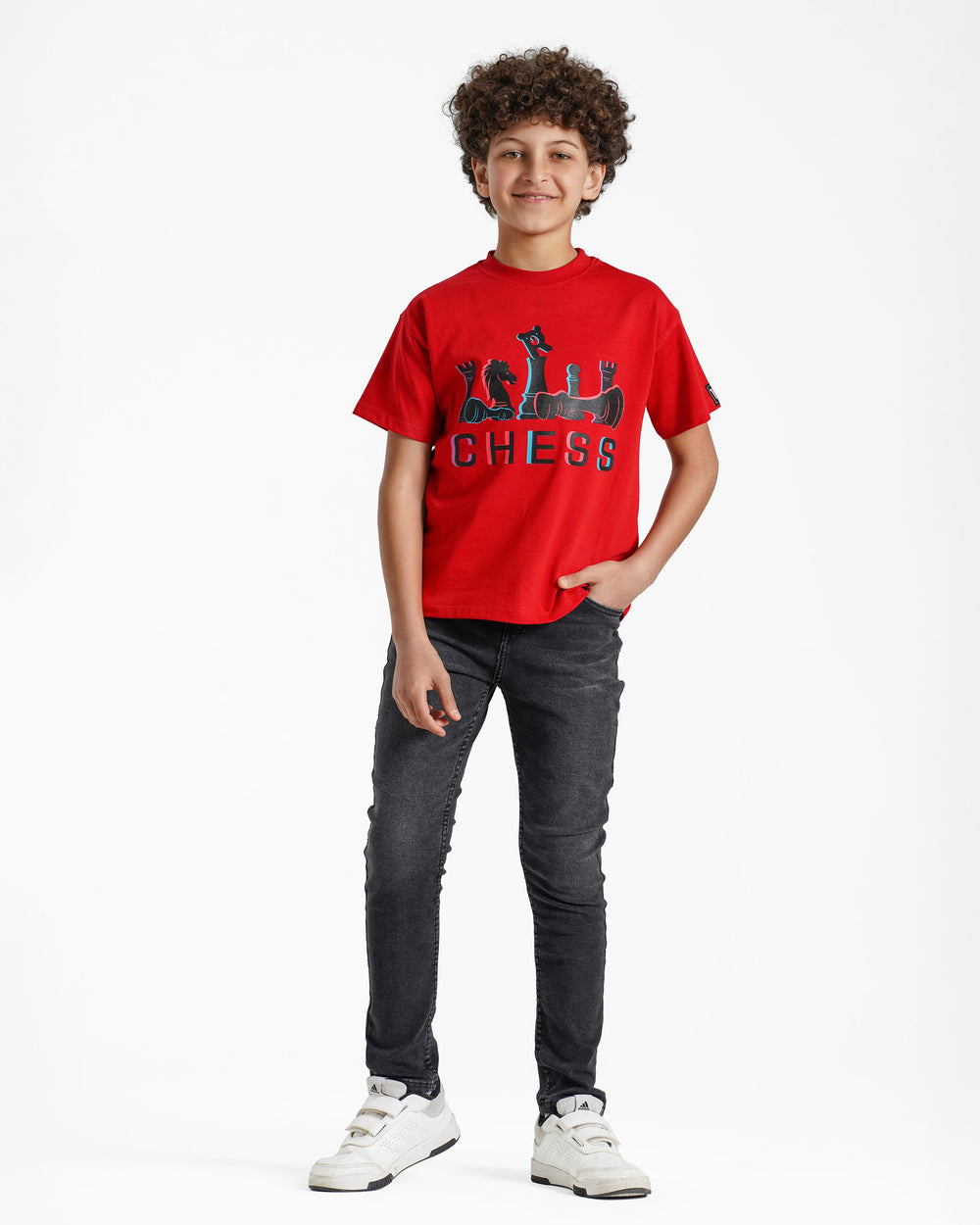 Boys Chess Strategy Graphic T-Shirt | Red - Remint Kids Fashion
